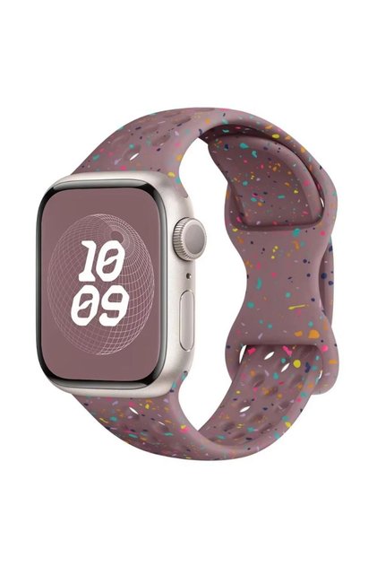 Curea perforată cu picături colorate, Sport, pentru Apple Watch, silicon, maro - 44/45/46/49 mm
