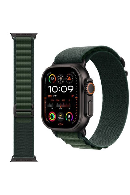 Curea Alpine pentru Apple Watch, reglabilă și elastică, material textil, verde închis - 44/45/46/49 mm
