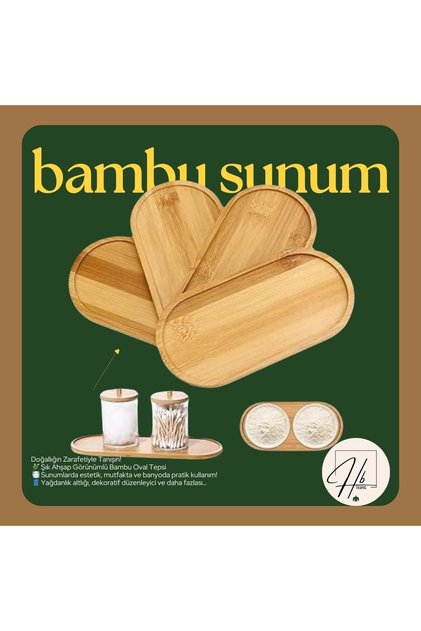 Ahşap Görünümlü Bambu Tepsi – Oval Sunum ve Servis Tepsisi, Yağdanlık Altlığı, Dekoratif