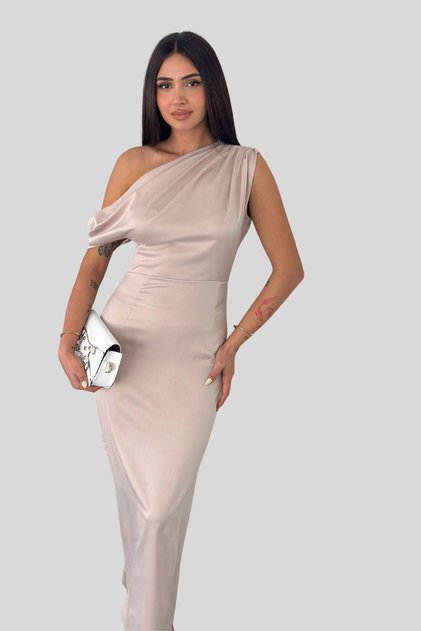 Rochie de seara pentru dama - Tesatura din satin Guler cu detaliu cu fanta Lungime Midi 1085