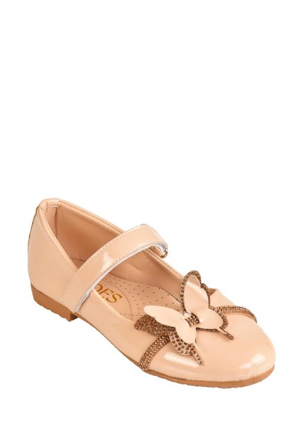 Girl's Anatomical Sole Stone Shiny Patent Leather Butterfly Ballerina Shoes
