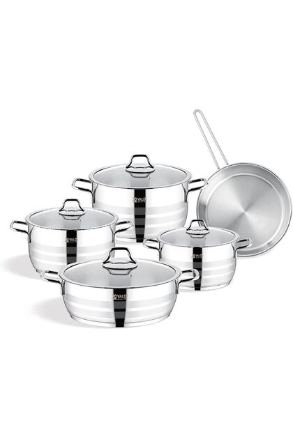 18/10 stainless steel cookware set, Turkish made, 9 pieces, with glass lid