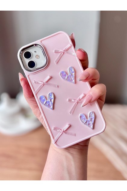 iPhone 12/12Pro Compatible Pink Case with 3D Bow/Heart Decoration