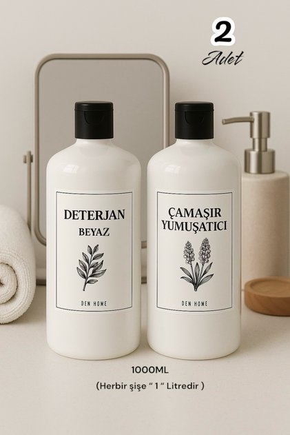 2 Lİ Yumuşatıcı ve Deterjan Şişesi 1000ml Beyaz plastik Boş Şişe