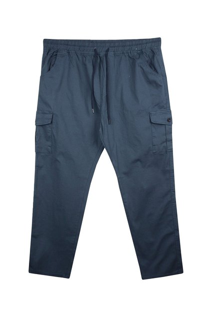 Men's Large Size Gabardine Trousers Indigo Suitable for 100 Kilos - 180 Kilos with Cargo Pocket