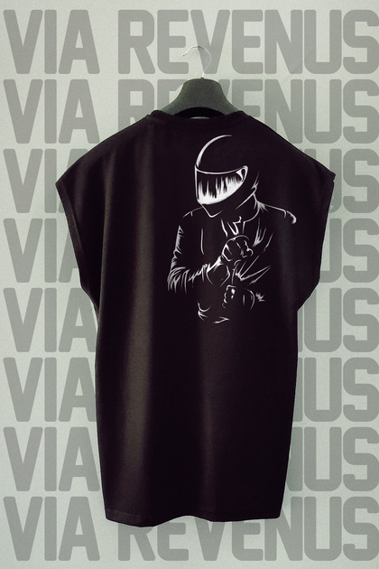 Born to Ride / Motorcu Ön ve Arka Baskılı Sıfır Kollu Bisiklet Yaka Spor Tshirt