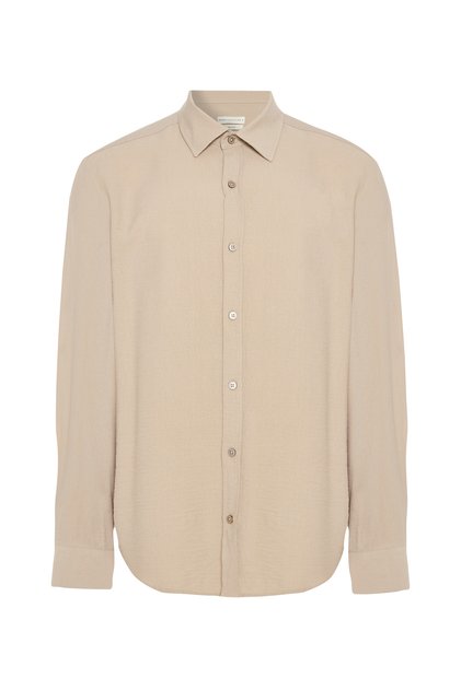 Men's Beige Regular Fit Textured Long Sleeve Shirt