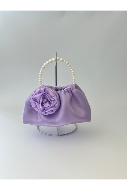 Shiny Satin Rose Pearl Portfolio Evening Dress Handbag
