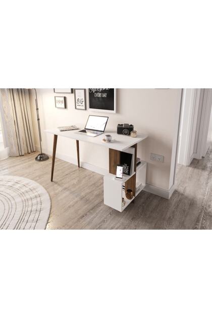 Side Çalışma Masası Beyaz & Ceviz