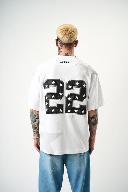 Ανδρικό μπλουζάκι 22 Starz με στάμπα Oversize Λευκό