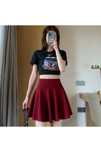 High Waist Lycra Mini Flared Skirt