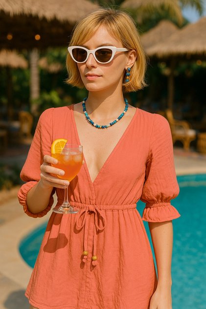 Muslin Mini Dress V-Neck Boho - Beachwear