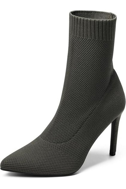 Botine verde masliniu tricotate cu toc subtire stiletto 13 cm dama, marime 40, DREAM PAIRS