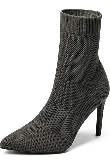 Botine verde masliniu tricotate cu toc subtire stiletto 13 cm dama, marime 41, DREAM PAIRS