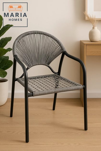 Stylish Gray Rope Woven Outdoor Chair – Durable and Modern Patio Seating