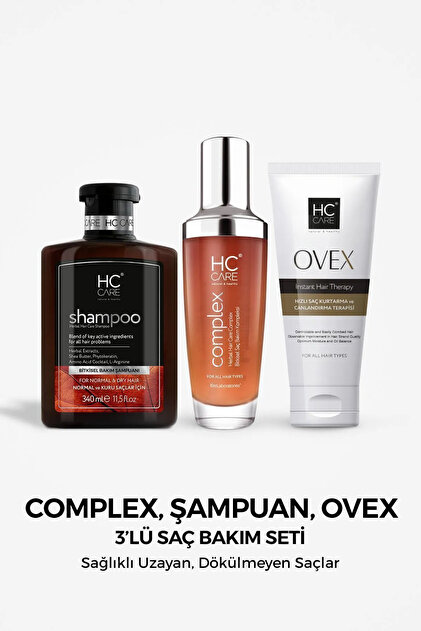 HC Care Complex, Şampuan, Ovex, 3'lü Bitkisel Saç Bakım Seti