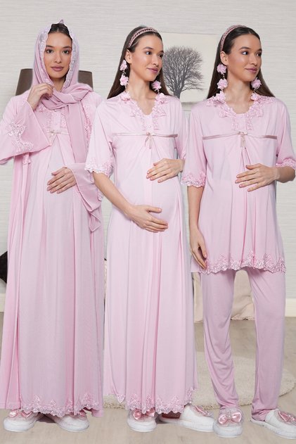 Pink Hidden Breastfeeding Featured Hijab Maternity Maternity Set