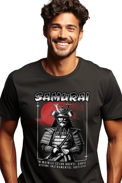 Tricou Barbati Barbat Samurai. În Mainile Celor Drepti Cu Imprimeu Pe Fata, 100% Bumbac, N Stg