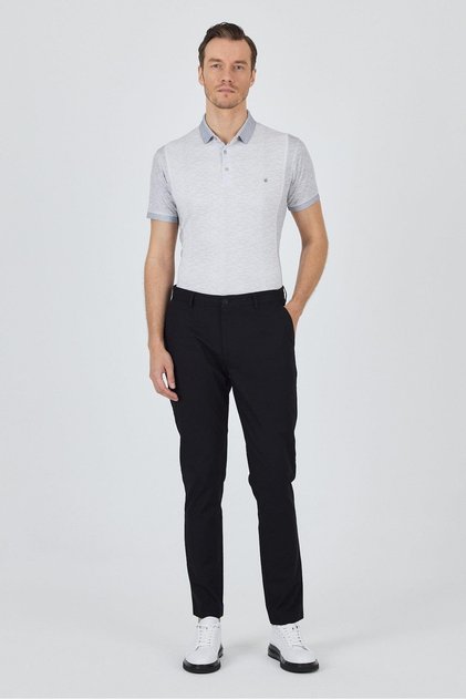 Black Dobby Side Pocket Straight Leg Slim Fit Cotton Casual Chino Trousers 1003250120