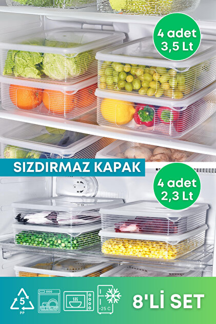 GRİMOR Life 8'li Set 2,3 Lt Ve 3,5 Lt Sızdırmaz Derin Dondurucu
