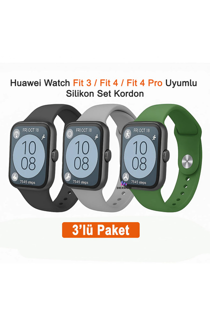 Huawei Watch Fit 3 / Fit 4 / Fit 4 Pro / Fit 5 / Fit 5 Pro Uyumlu 3 Lü Silikon Kordon Seti