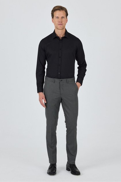 Siyah Filafil Yan Cep Açık Paça Slim Fit Ayarlanabilir Kemer Pantolon 1003250123