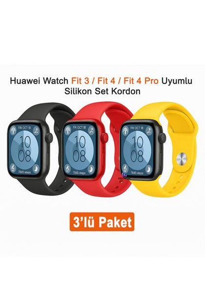 Huawei Watch Fit 3 / Fit 4 / Fit 4 Pro / Fit 5 / Fit 5 Pro Uyumlu 3 Lü Silikon Kordon Seti