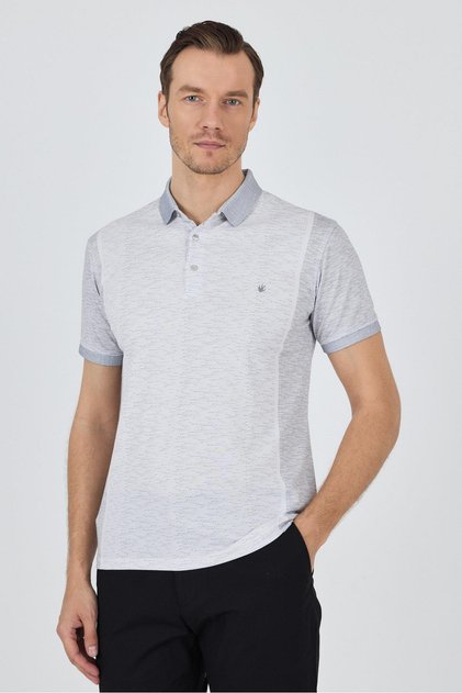 Gray Short Sleeve Printed Pique Polo Collar Pocketless Slim Fit T-Shirt 1011250167
