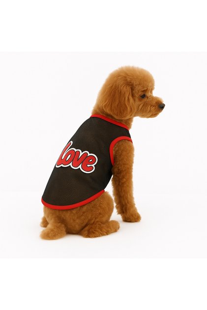 Small Breed Black Mesh Love Cat Undershirt Dog Undershirt (0.5-10kg)