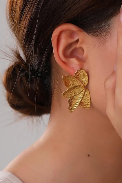 Altın Kaplama Lotus Yaprak Küpe