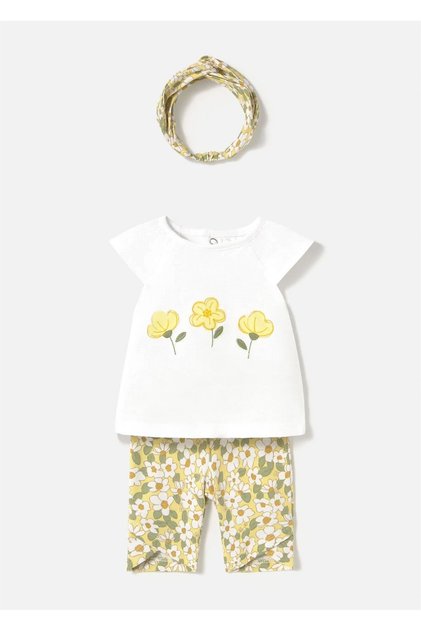 Baby Girl Hair Banded T-Shirt Leggings Set Yellow 1763