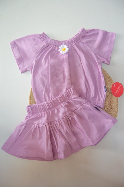 Girl's Combed Cotton 2-Piece Bottom Top Shorts Skirt Blouse Daisy Detailed Set