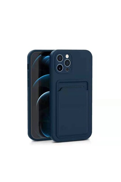 Husa protectie cu suport card compatibila cu Apple iPhone 13 Albastru Inchis