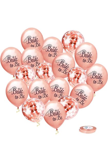 Set de 10 baloane latex Flippy, Viitoare mireasă, 30 cm, 2.8 g, transparente, cu confetti, roz