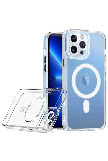 Husa protectie pentru iPhone 14 Pro Mag Safe, 2in1 incarcare-magnet, Silicone, Transparenta