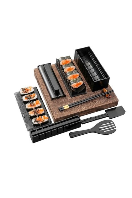 Set Ustensile Pentru Făcut Sushi Flippy, 10 Piese, Formă Inimă Inclusă, 3 Forme Clasice, Negru