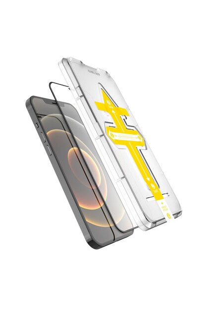 Set 2 folii sticla securizata cu sistem de montare usor si rapid Full Cover 3D compatibila cu Apple iPhone 13 Pro Max Negru