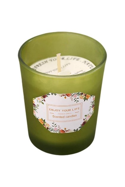 Lumânare parfumată, Flippy, model din sticlă verde, parfum de ghimbir, ceară de soia, 6,2 x 5,2 cm, verde