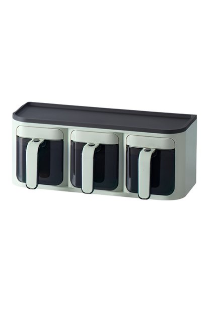 Cutie de Depozitare a Condimentelor, Flippy, 3 Compartimente, 25.8 x 13.6 x 10.5cm, Verde-Negru