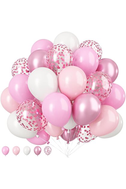 Set de baloane metalice pentru petrecere, 16 bucăți, alb, roz, auriu roz, cu confetti