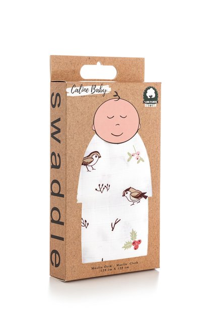 Muslin Cloth Cover Bird Pattern - Brown 120x120 Cm 4 Mouth Wipes