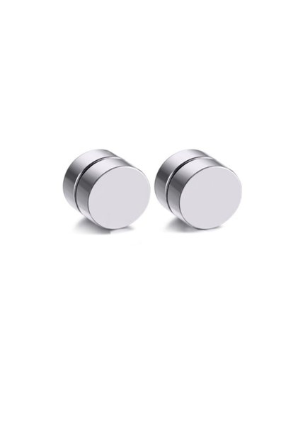 Magnetic Steel Earrings, Silver Color Men's Steel Earrings, Magnetized Unisex Round Earrings (8mm 1 Pair)