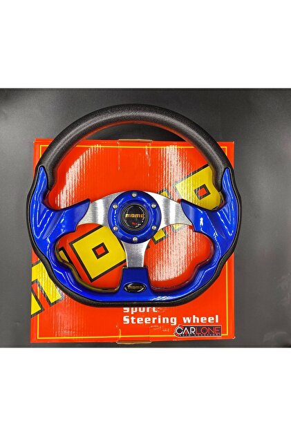 carlone Momo Spor Direksiyon 32cm Mavi-Altı Kesikli Yarış Spor