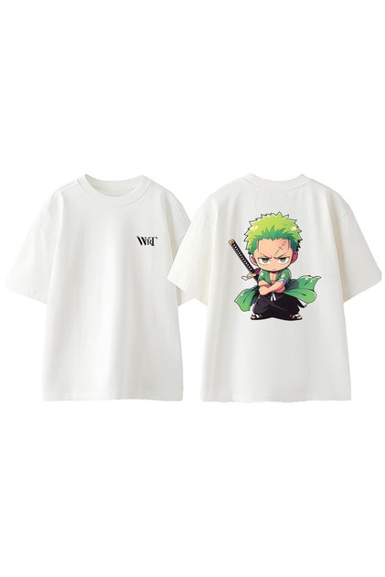 One Piece Resentfu Zoro Design Back Printed Cotton White Oversize T-Shirt