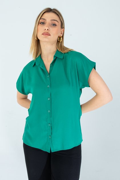 Women's Bat Sleeve Emerald Green Viscose Shirt