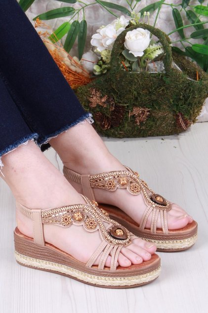 Mystery Anatomical Comfortable Sole Stone Beaded Elastic Women's Sandals