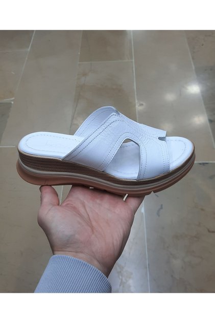 Women's Inside-Outside Genuine Leather Anatomical Sole Wedge Heeled Slippers