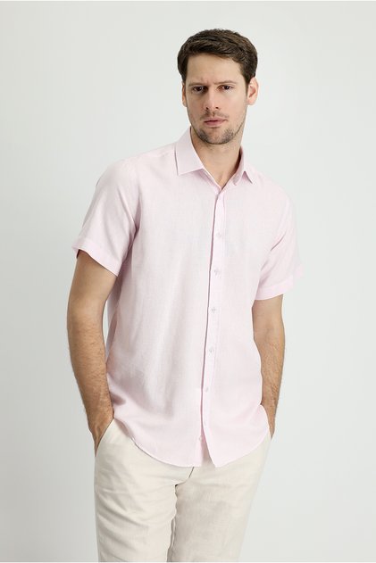 Short Sleeve Regular Fit Sports Cotton Linen Blended Shirt