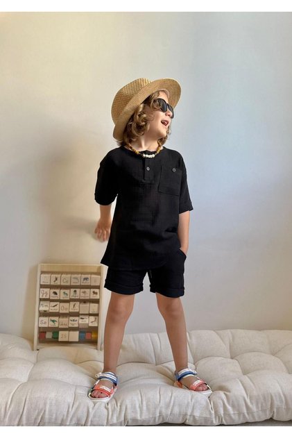 Boy's Linen Shorts Set
