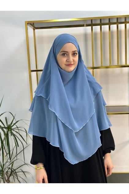 Hijab Chiffon Soufflé, Ready-Made Veil, Khımar, Hijab, Blue